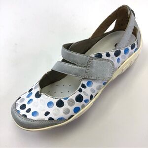 Remonte blue white silver leather dotty walking shoes Mary Jane style Size 36